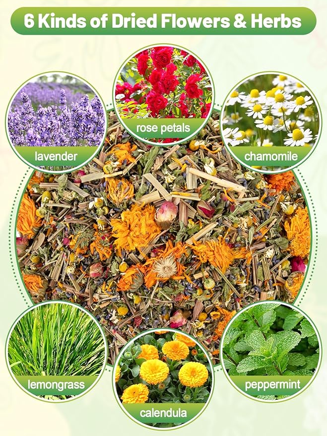 Chicken Nesting Herbs for Outdoor Indoor Chicken Coop - 7OZ Natural Egg-Laying Box Feed Herbs in Premixed 6 Dried Flower Herb for Freshening Bedding Promote Egg Production
