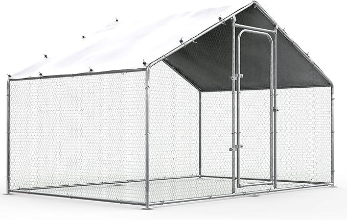 Chicken Coop Large Metal Chicken Run for 6/10 Chickens Walk-in Chicken Pen Poultry Cage Heavy Duty for Yard with Waterproof and Anti-UV Cover for Outdoor Farm Use