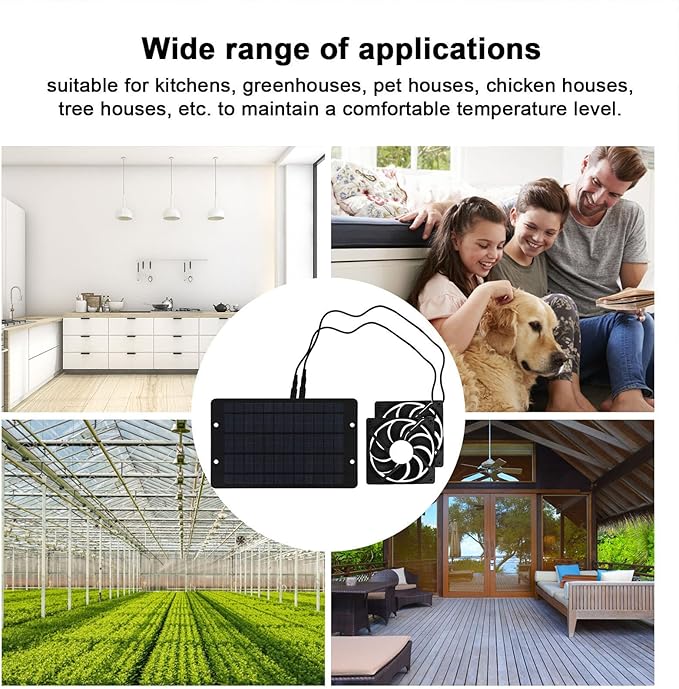 Solar Powered Exhaust Fan Kit, 10W 12V Solar Panel Dual Fan Greenhouse Exhaustfan Kit with Independent Switch for Chicken Coop Shed Barn Doghouse RV