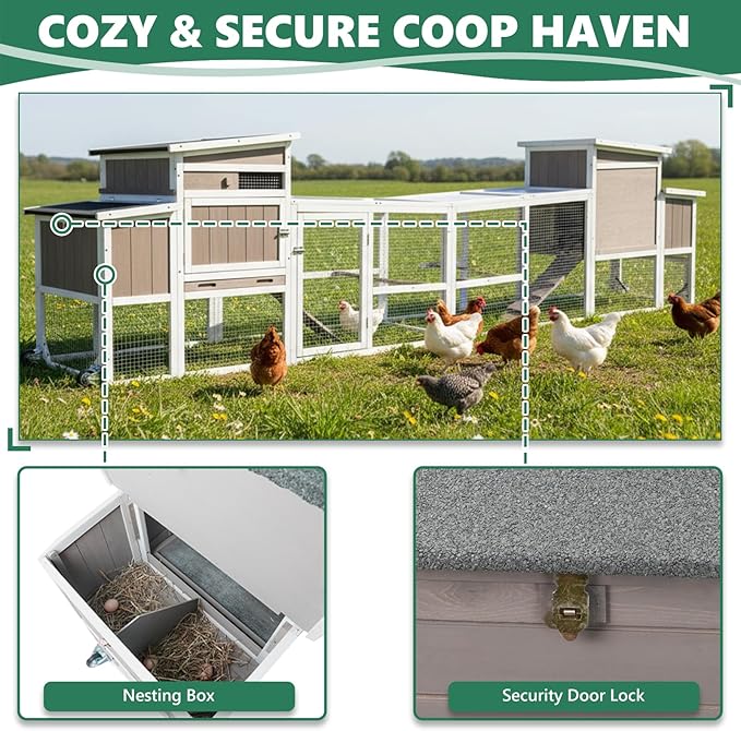 157" L Large Chicken Coop with Run, Mobile Chicken House with Wheels, Nesting Boxes, UV-Resistant Roof, Indoor Outdoor Rabbit Hutch Poultry Hen Cage for 4-6 Chickens with Removable Tray and Ramp