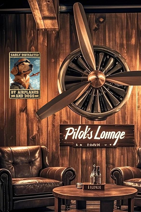 Vintage Pilot Metal Sign Easily Distracted By Airplanes And Dog Metal Poster Home Kitchen Garden Garage Coffee Bathroom Man Cave Aluminium Sign Art Wall Decor Plaque 12x8 Inch