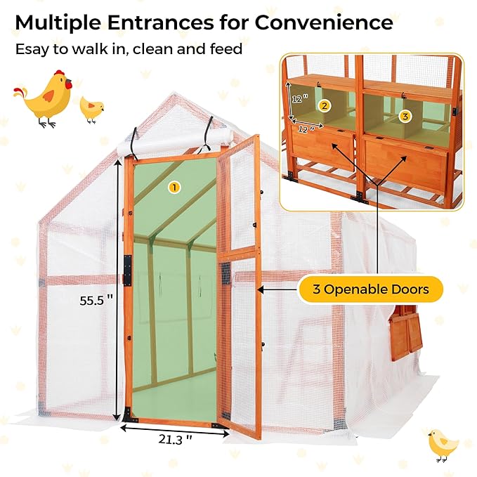 Extra Large Chicken Coop Run, Outdoor Wooden Chicken House Insulated with Waterproof Cover for Winter, 4 Nesting Boxes, Roosting Bars for 10-15 Chickens, Backyard, Farm, 9' x 6' x 6' (Orange)