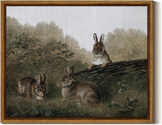InSimSea Framed Canvas Wall Art Three Easter Rabbits with Vintage Wall Art Decor Animal Landscape Oil Painting Colorful Multicolor for Living Room, Bedroom, Office Wall Decor 8x10in