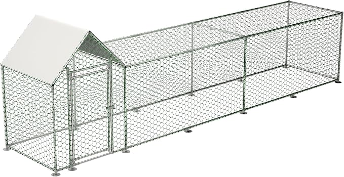 Metal Chicken Coop with Waterproof Cover, 16x3x5ft Chicken Run for Yard, Outdoor Backyard Farm Walk-in Hen House, Chickens Poultry Cage for Ducks, Rabbits and Small Pets