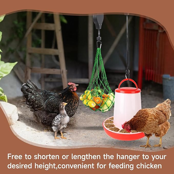 BJADE'S Pulley Hanger Hanging 3 Pack for Chicken Feeders,Adjustable Retractable Hanging Chicken Feeder for Chiken Bird Coop Accessories Feeders Waterer Plant Hooks Hanger