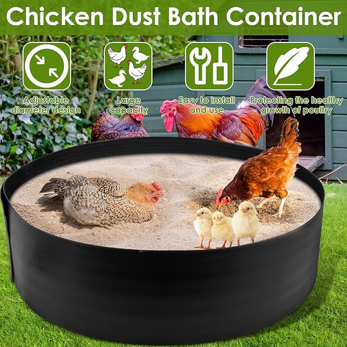 Chicken Dust Bath Tub Container, 25'' D * 5.9'' H Chicken Dust Bath Tub, Foldable Essential Chicken Coop, Bottomless Design Dust Bath for Chickens, Ducks, Turkeys, Quails for Farms, Chicken Coops