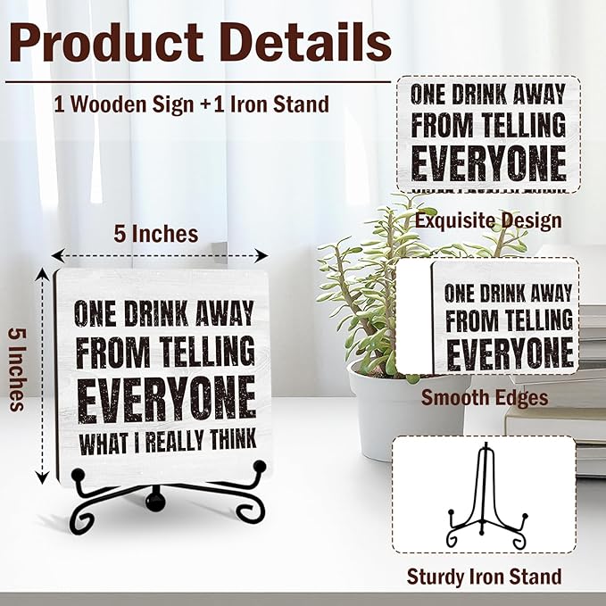 Funny Bar Sign, Wedding Gifts for New Couple Family Sign, 5 Inch Rustic Wooden Plaques for Farmhouse Bar Table Decor - A15