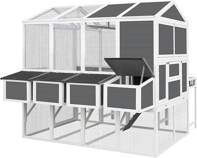 Chicken Coop with Chicken Run, Chicken Coops for 10 Chickens Outdoor with Nesting Boxes, Wooden Walk-in Chicken House with Pull Out Trays, Garden Backyard Cage
