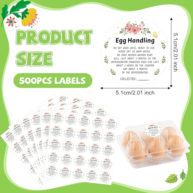 500PCS Farm Fresh Egg Carton Labels, 2 Inch Round Egg Carton Stickers, PET Self Adhesive Writable Farm Fresh Eggs Packaging Stickers for Chicken Quail Farmhouse Family(Style01)