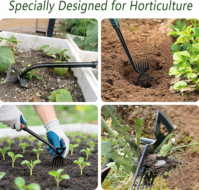 Gardening Hand Weeder Tools, Weed Puller Tool Weeding Artifact Uprooting Weeding Tool Manganese Steel with Black Baked Coating for Vegetable Gardening Backyard Farm Planting (11 Teeth)