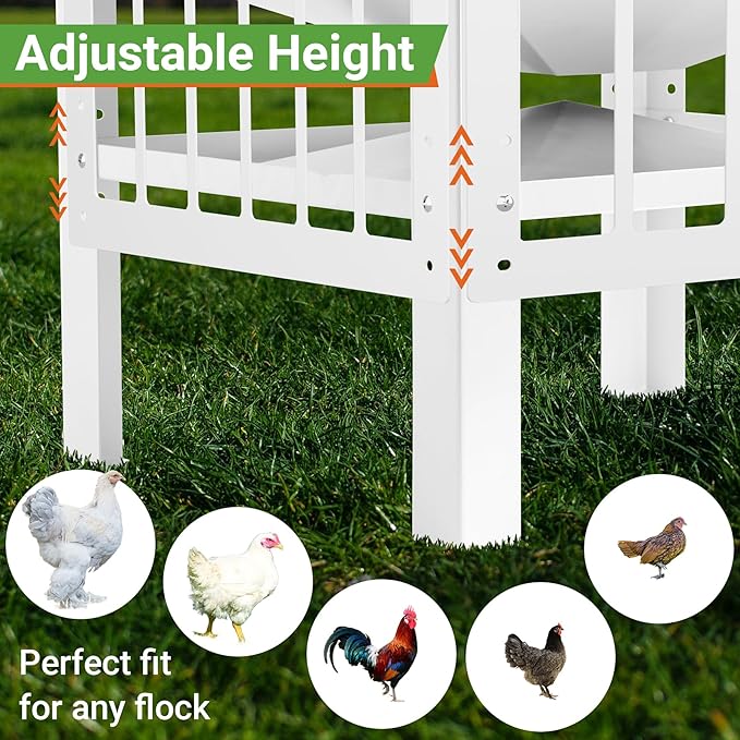 Chicken Feeder with Grille, 85LBS No Waste Chicken Feeder with 22 Ports, Powder-Coated Steel Feeder w/Waterproof Lid and Stainless Handles, 18”L x 15.1”W x 29.5”H