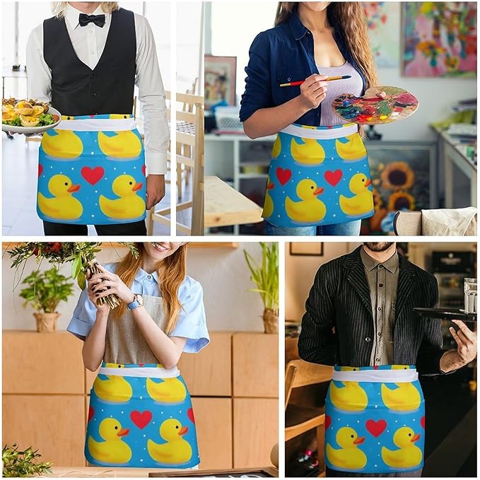 Server Waist Aprons Waitress Unisex Chef Works Half Apron with 3 Pockets