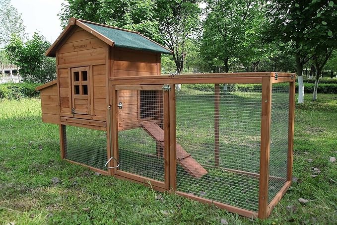 80" Large Chicken Coop, Waterproof Outdoor Hen House for 2-4 Chickens, Wooden Chicken House with Nesting Box, Removable Tray, PVC Cover, Run, for Garden Backyard Cage