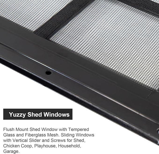 Yuzzy 12" x 18" Shed Windows with Tempered Glass and Fiberglass Screen, 2 Pack Small Sliding Windows for Shed, Chicken Coop, Playhouse, Household, Garage, Barns (Black)