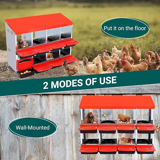 Chicken Nesting Box,Roll Away Eggs Laying Boxes,Large Bedding for Hens Birds Duck Coop Poultry Habitat Supplies,8 Compartments Cleanable Pull Out Hen Roosting Boxes
