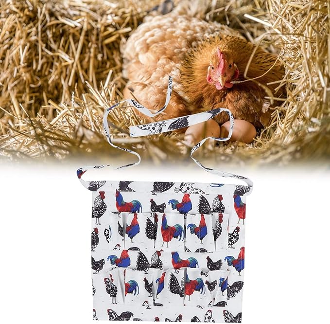 Eggs Collecting Apron, Hands Farm Apron with Multiple Pockets Gathering Polyester Durable Adjustable Strap, Collection Pockets Compatibal for Chicken Duck Eggs (2 M)