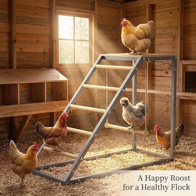 Chicken Roosting Bars, Chicken Perch with Swing, Backyard Poultry Farm, Chicken Coop Toys - Easy Installation & Cleaning, 37.6" l x 15.7" w x 27.5" h