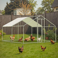 Large Metal Chicken Coop, 10'x10'x6.6' Walk-in Poultry Cage Outdoor Chicken Run Pen w/Waterproof & Anti-UV Cover, Hen House w/Security Lockable Door for Farm Backyard Duck Rabbit Cage Spire Roof