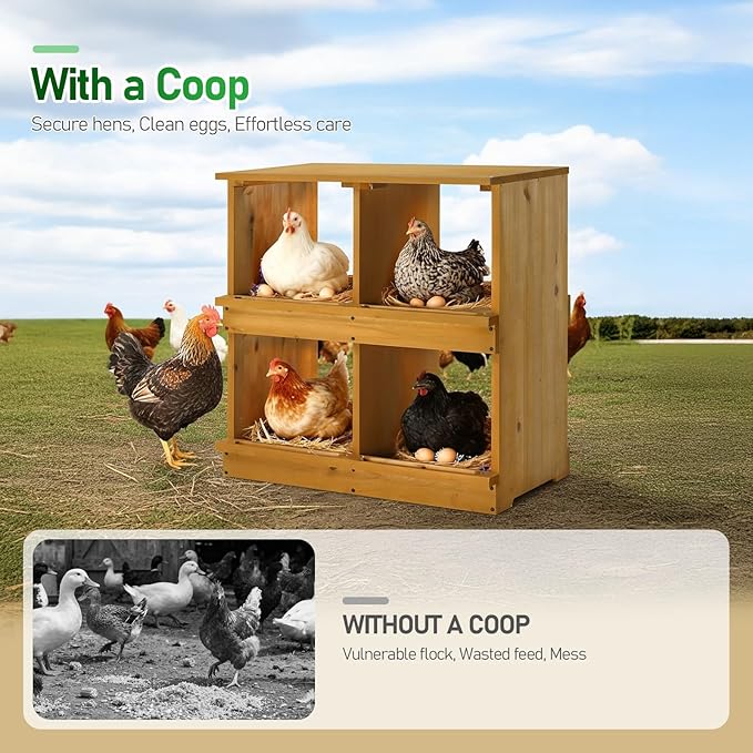 Outvita Nesting Boxes for Chickens 4 Compartments, Wood Chicken Nesting Box Wall Mount, Versatile Use Nest Box for Chicken Coop, Easy to Assemble for Chicken, Hens, Ducks