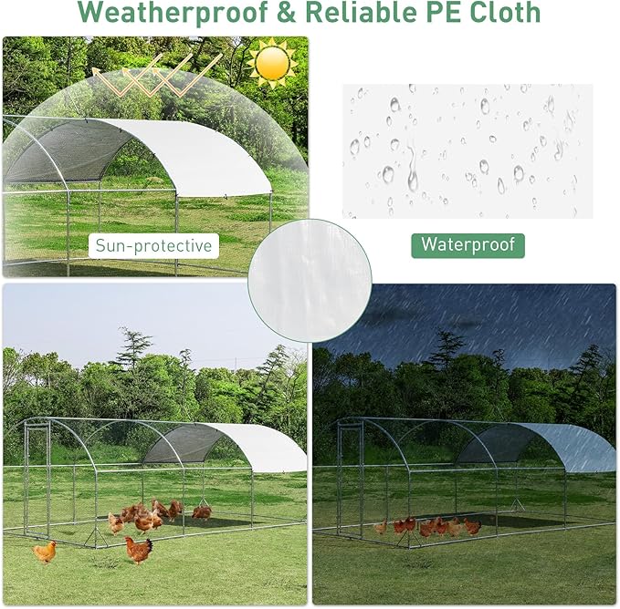 Giantex 19ft Metal Chicken Coop, Galvanized Walk-in Chicken Run with Waterproof PE Cover, Dome Shaped Poultry Cage Hen Run House Rabbits Habitat Cage for Backyard Farm Outdoor (19 x 9.2 ft, Dome)
