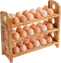 Wooden Egg Holder, 3 Tier 36 Egg Capacity, Farmhouse Egg Holder for Countertop, Stackable Egg Storage Rack for Fresh Eggs, Rustic Wooden Egg Organizer with Handles for Kitchen Counter