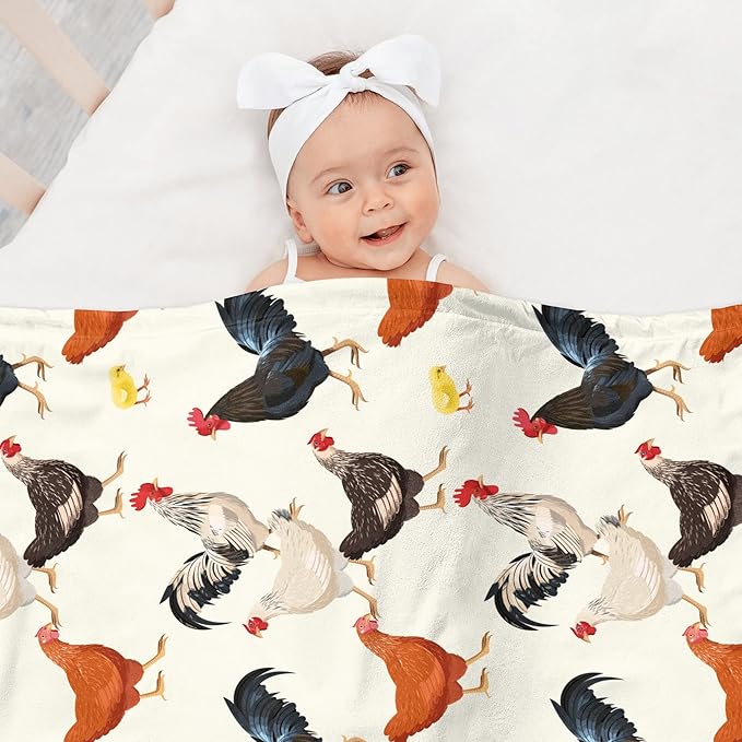 Chicken Gifts for Women, Cute Chicken Blanket for Adults, Soft Fuzzy Plush Throw Easter Blanket, Chickens Decor with Rooster Design, Easter Gifts White Elephant, 50 x 60 Inches