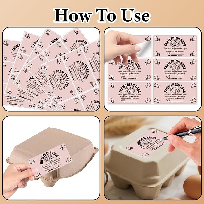 60Pcs 4 x 2 Inches Farm Fresh Egg Carton Sticker with Collected Date Self Adhesive Writable Fresh Egg Labels Packaging Tags for Box Containers Business Farmhouse Market Supplies