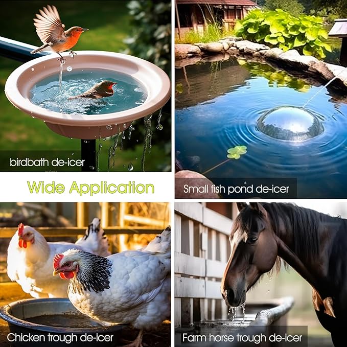 100W Bird Bath Heater for Outdoors in Winter, RIFNY Birdbath Deicer Water Heater Submersible for Bird Chicken Drinking with Thermostatically Control and Auto Shut-Off, Full-Covered Aluminum, 10FT Cord