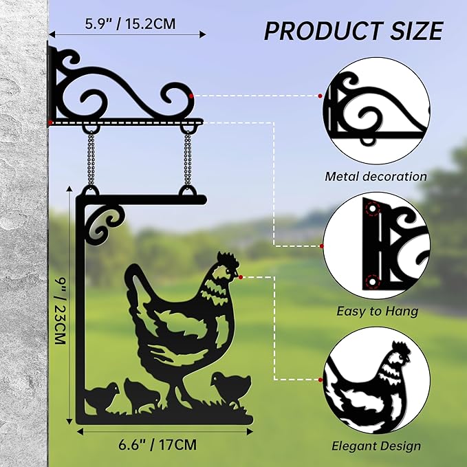 YATEASLU Chicken Decor for Kitchen Wall - Metal Hen and Chicks Hanging Art, Rustproof Outdoor/Indoor Wall Hanging Decor for Farmhouse, Garden, Porch,Chicken Decorations Gifts
