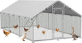 Large Metal Chicken Coop Run with Roosting Perch, Outdoor Poultry Cage with Waterproof & UV-Resistant Cover for Chickens, Ducks, Rabbits in Yard or Farm Use, Spire Roof(8.9'W x17.7'L x 6.6'H)