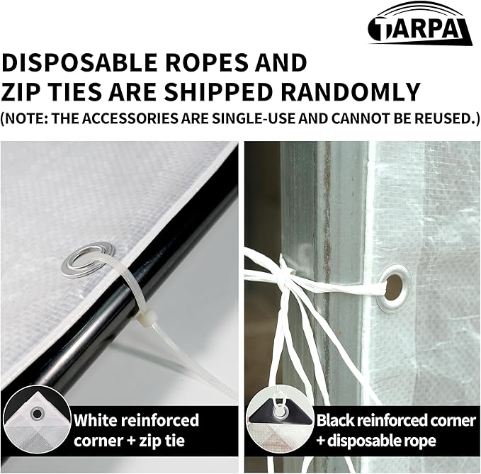 TARPAL 12'x25' Semi Clear White Tarp Waterproof Green House Cover with Grommets 7.5mil Clear Poly tarps for Gardening,Farm, Garden,Chicken Coops，Outdoor