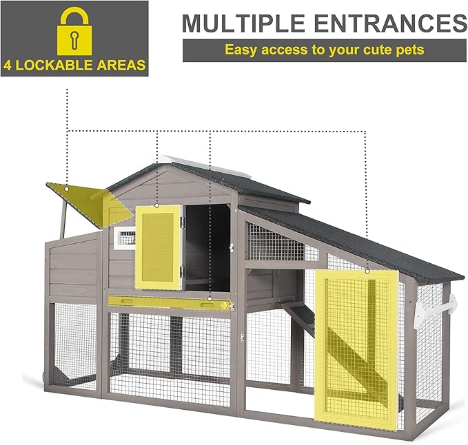 Chicken Coop Large Wooden Chicken Tractor - with Wheels Waterproof Outdoor Hen House Poultry Cage Back Yard Chicken Coops with Run, Laying Boxes, and Removable Tray, for Chickens, Ducks, Rabbits