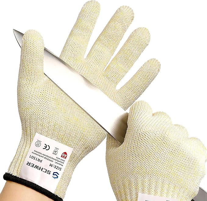 Schwer SlicePro ANSI A9 Cut Resistant Gloves, Food Grade Cutting Gloves for Kitchen Food Prep, Mandoline Gloves for Meat Cutting, Oyster Shucking, Fish Fillet Processing, PR1501, 2 Pairs, L