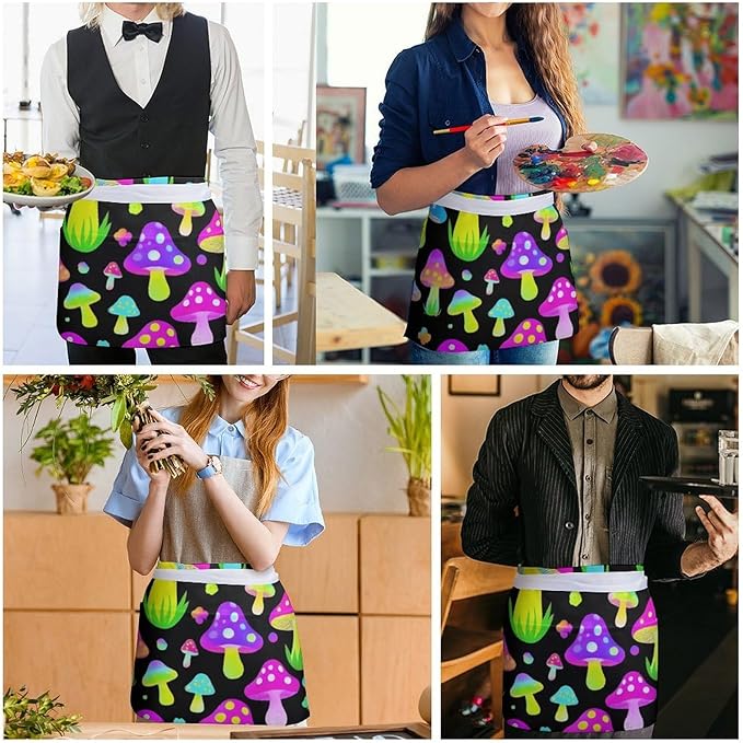 Unisex Apron for Cooking Server Waitress Half Waist Apron with 3 Pockets