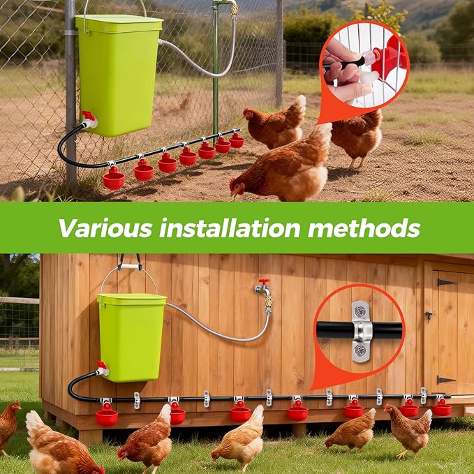 Complete Set Pipeline Automatic Chicken Waterer System, DIY Chicken Watering System with Poultry Water Cups, Chicken Waterer Feeder for Duck Quail, Removable & Washable