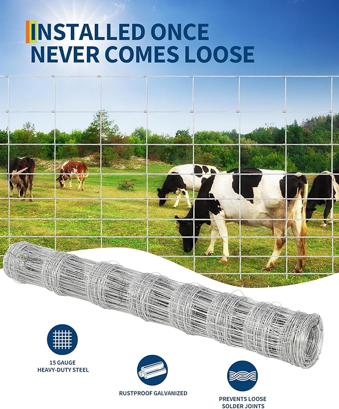 Farm Fence, 6FT x 328FT x 0.39IN White Welded Wire Fence Roll - Zinc Galvanized No-Climb Animal & Poultry Netting for Horses, Sheep, Chickens - Heavy Duty Yard Protection & Garden Grid Fencing