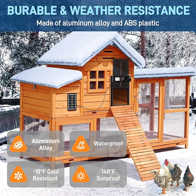 Large Solar Automatic Chicken Coop Door with Timer & Light Sensor, Aluminum Poultry Door with LCD Display, Remote Control & Manual Mode, Predator-Proof Auto Open Close Door for Chickens Ducks Hens