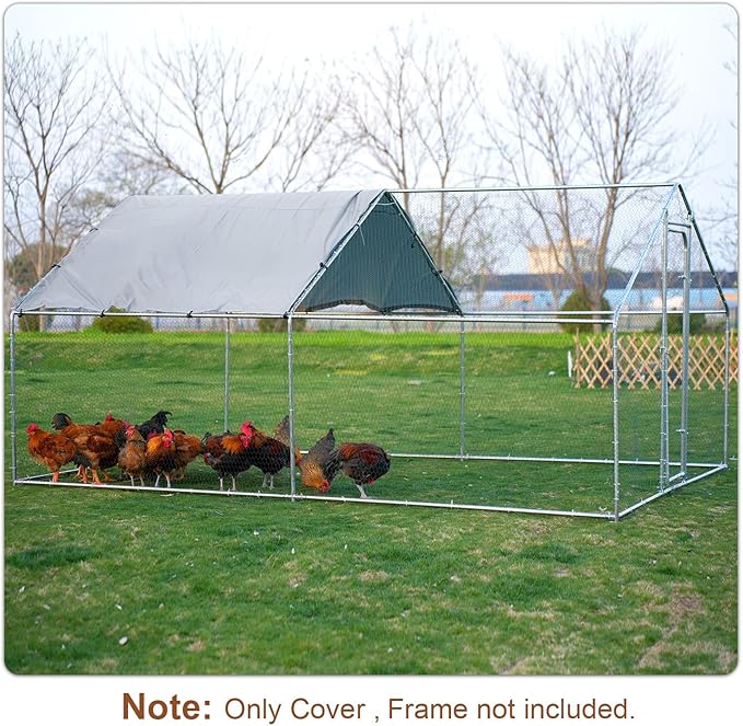 1 Pack Chicken Coop Cover with Ball Bungees Cords, 11.9 x 6.7 Ft, Thick Chicken Run Cover, Coop Tarp Accessories for Winter, Waterproof & Sun Resistance for Outdoor(Frame Not Included)