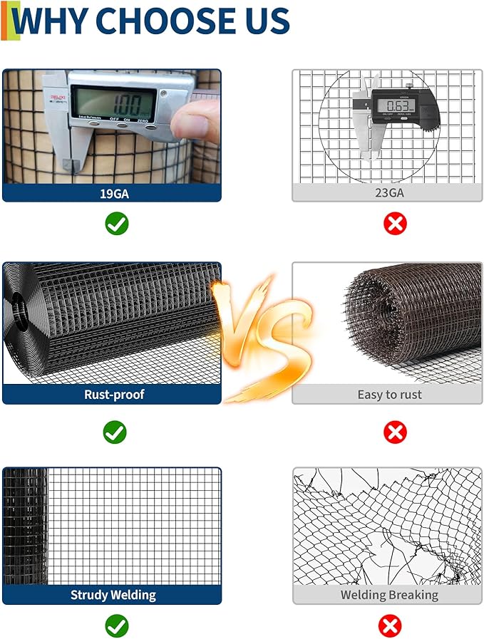 1/2 in 36 in x 100 ft Hardware Cloth, 19GA Chicken Wire Fencing,Galvanized Welded Wire Mesh Roll for Poultry Netting Cage, Chicken Coop, Black