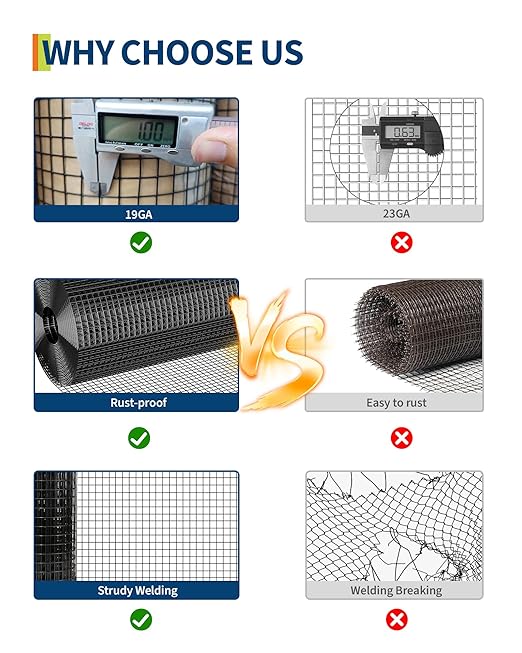 Chicken Wire 1/2 Inch 48in x 50ft Galvanized Welded Wire Mesh Roll, Chicken Wire Fence for Poultry Rabbit Snake Gopher Cage, Garden Plant Fencing & Animal Netting - Black