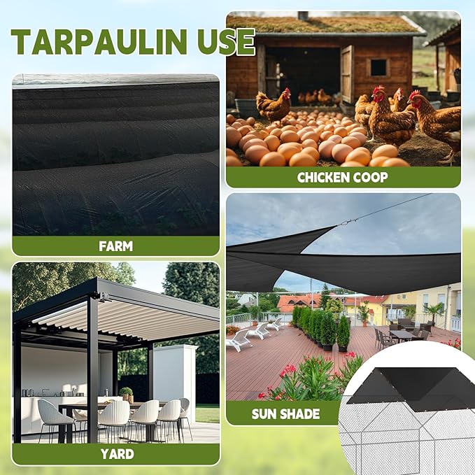 VitalCozy Chicken Coop Cover UV 70% Shade Cloth for Summer 11. 5 x 6. 6 ft Black Chicken Run Cages Cover with 20 Pcs Ball Bungees Cord Sunproof Sun Shade Netting Mesh for Outdoor Garden Patio Plant