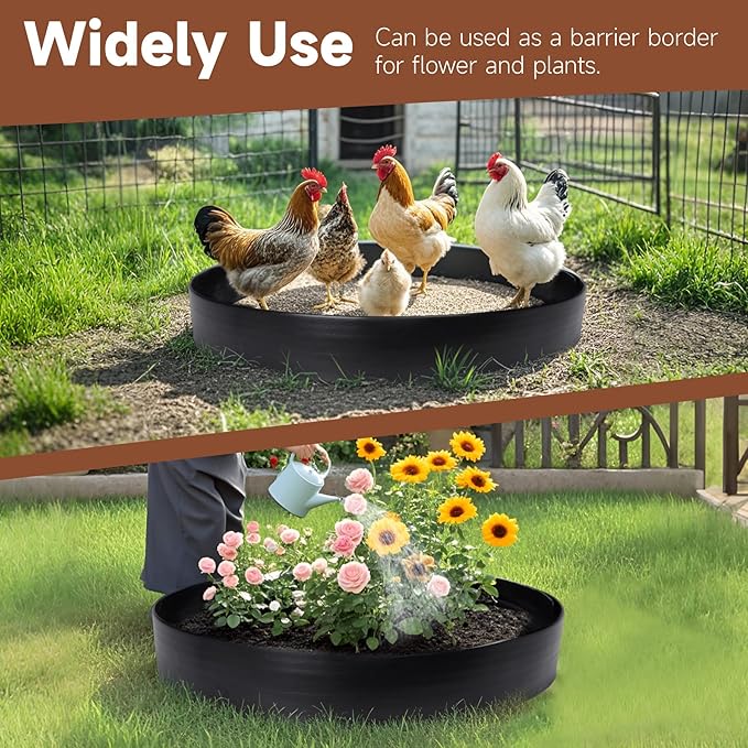 BJADE'S Adjustable Chicken Dust Bath Tub,25'' D * 5.9'' H, Bottomless Design,Chickens Coop Accessory,Chicken Cage Lime Container for Chickens,Ducks,Turkeys,Quails for Chicken Coops