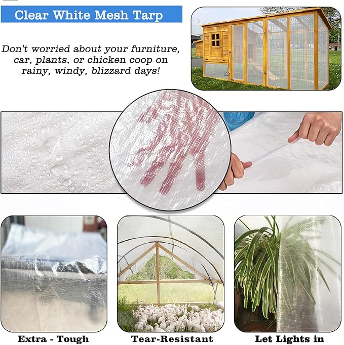 UCINNOVATE 12Mil Clear Tarp 6x10FT - Heavy Duty Waterproof Greenhouse Cover, 12x12 Reinforced Weave Tear Resistant for Roof, Garden, Chicken Coop, Outdoor, Emergency Use