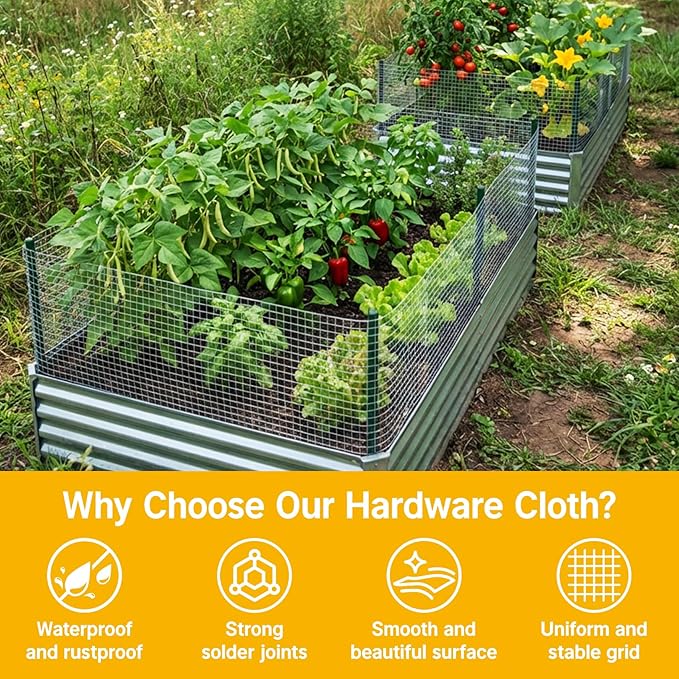 8in x 25ft Hardware Cloth Chicken Wire - 1/4 Inch 23 Gauge Hot Dipped Galvanized After Welding Welded Wire Mesh, Rust-Proof Fencing for Gardens, Chicken Coops & Poultry Netting