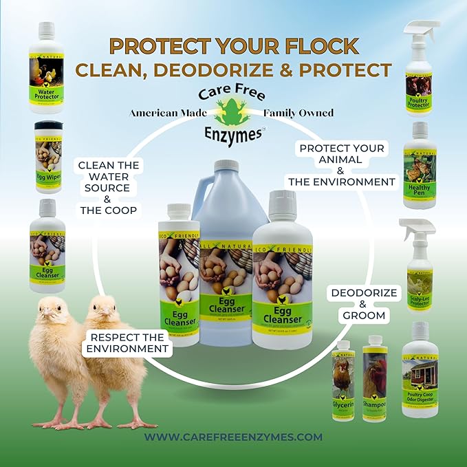 CareFree Enzymes Egg Washer & Egg Cleaner — Natural Enzyme Egg Wash for Fresh Farm Eggs, Safe for Backyard Chickens & Homesteads, 33.9 oz