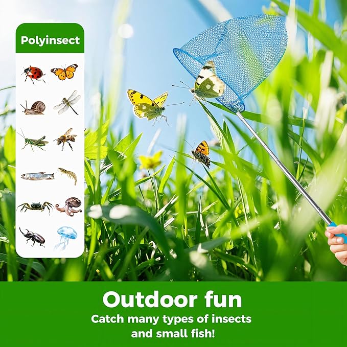 TSYAN Telescopic Butterfly Fishing Nets for Kids Catching Insect Net Outdoor Tools for Catching Bugs Fish Insect Ladybird, Extendable 34" Inches and Anti Slip Grip