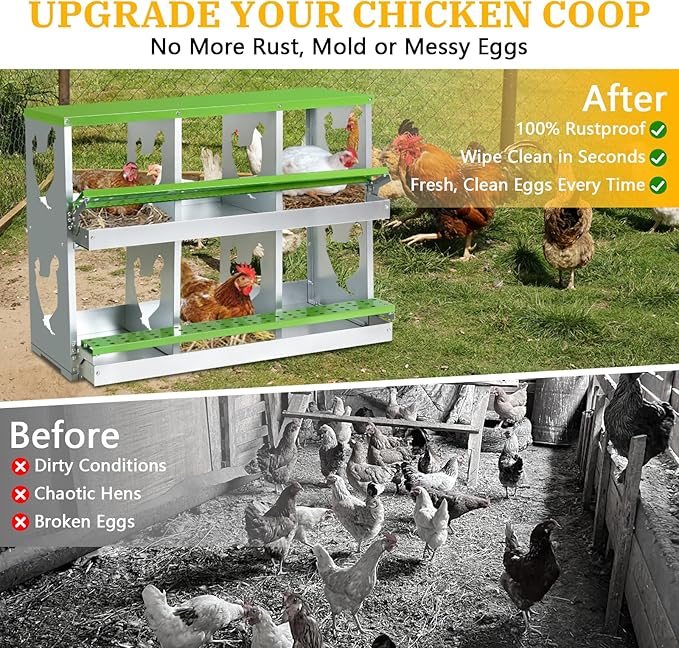 Chicken Nesting Box for Laying Eggs,Wall-Mountable Chicken Coop Nesting Boxes,6 Hole Roll Away Nesting Boxes,with Large Vented Holes,for Chickens,Ducks,Large Egg Laying Boxes (Green 6 Hole)