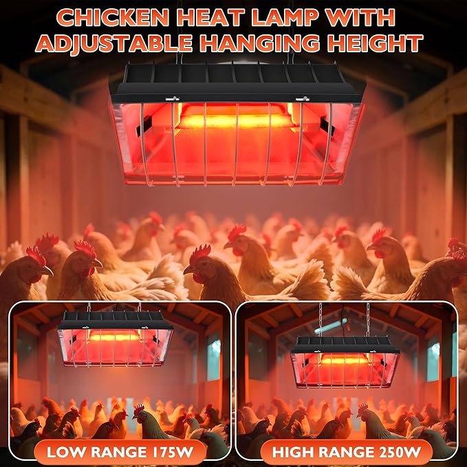 Heat Lamp for Chickens Chicks, Chicken Coop Heater with Adjustable Temp Hanging Height for Winter