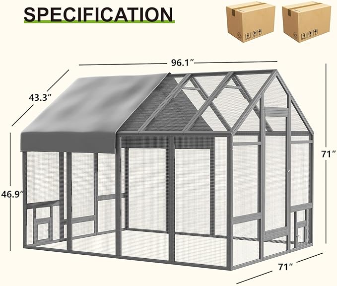 Chicken Coop Chicken Run,Wooden Large Chicken Coop, Chicken Runs for Yard with Cover, Outdoor Duck Coop, Duck Houses for Outside Farm Backyard