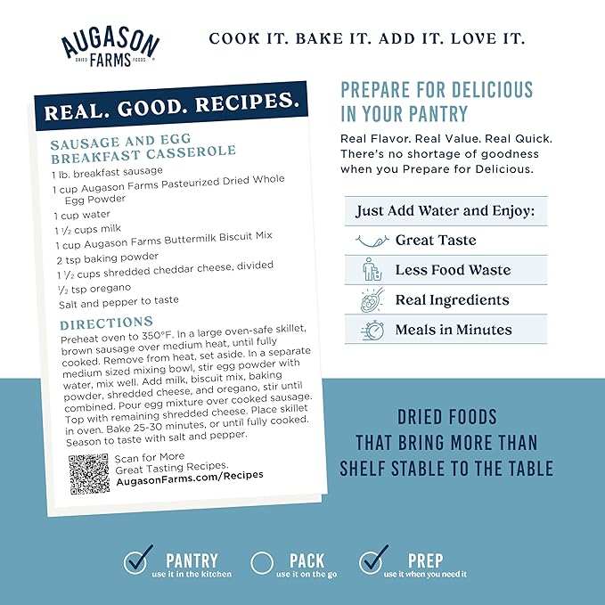 Augason Farms Dried Whole Egg Powder Can - Pasteurized Eggs for Kitchen use, Baking meals & Daily use - Emergency Food Storage - Long Shelf Life Powdered Eggs - 85 Servings
